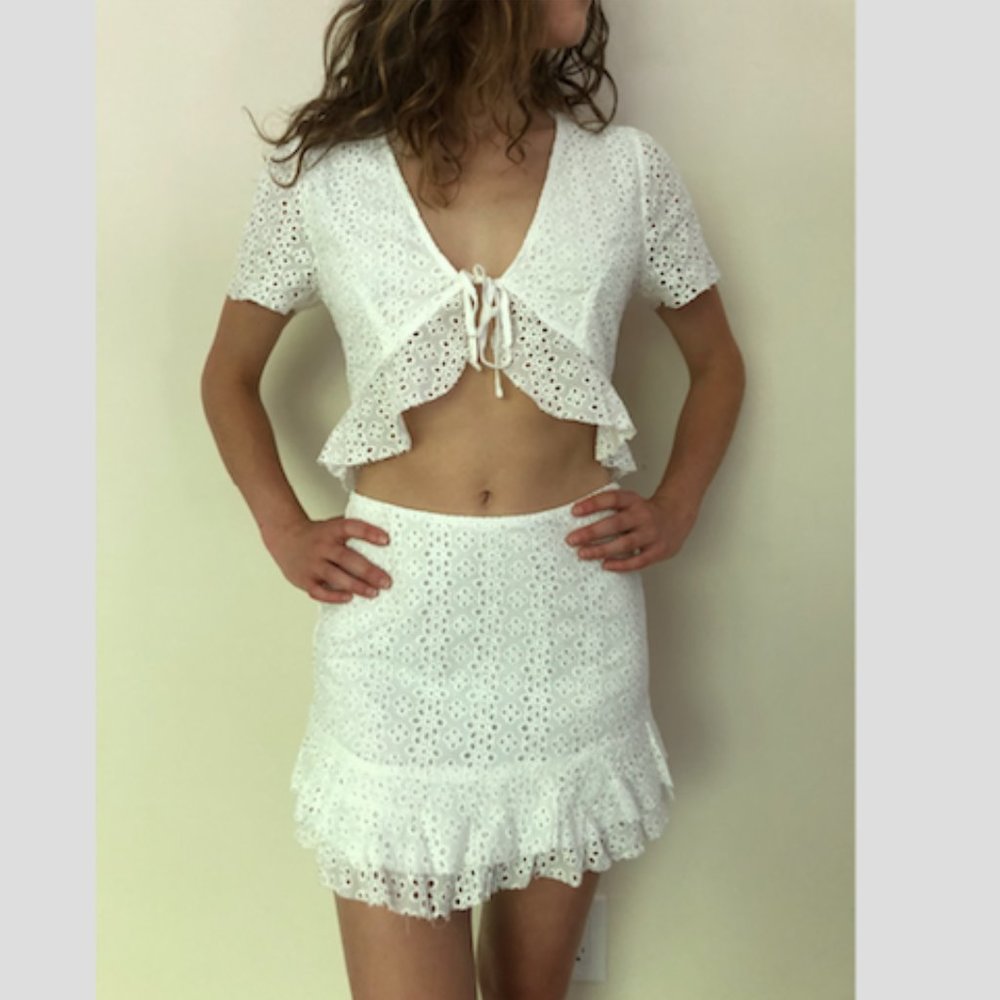 American Threads White Skirt Two-Piece Set
